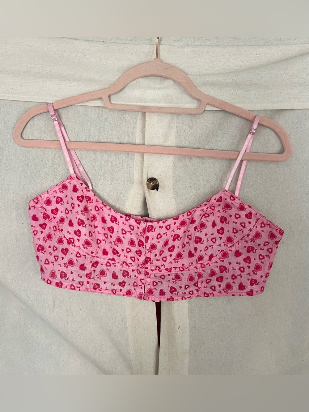 Free People Pink Heart Print Linen Bralette NWOT